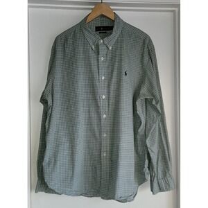 Ralph Lauren Men's XXL Cotton Button-Down Shirt Green Blue Plaid